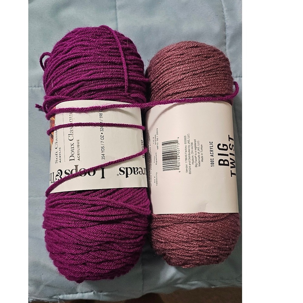 Loops & Threads Soft Classic Raspberry & Big Twist Eggplant Acrylic Yarn Bundle